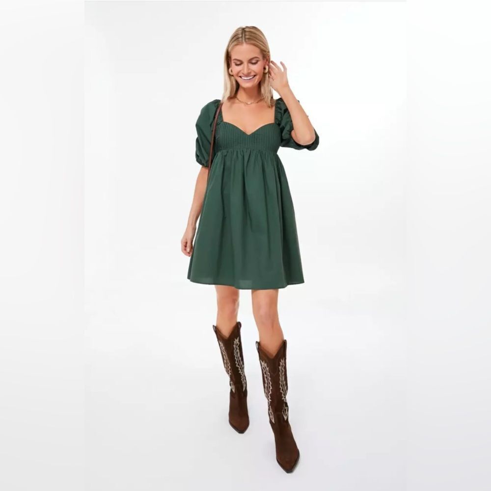 Tuckernuck Hyacinth House Emerald Puff Sleeve Sasha Mini Dress Sz S